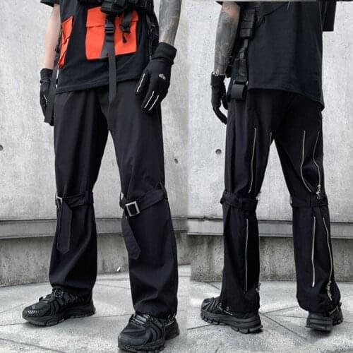Streetwear Hip Hop Cargo Pants Men Woman 2021 Rashion Baggy Pockets Ribbon Joggers Pants Male Japanes Style Black Harem Pants