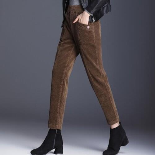 Corduroy Pants Harem Pants Autumn Winter Women Pants Elastic Waist Female Casual Black Trousers pantalones mujer cintura alta