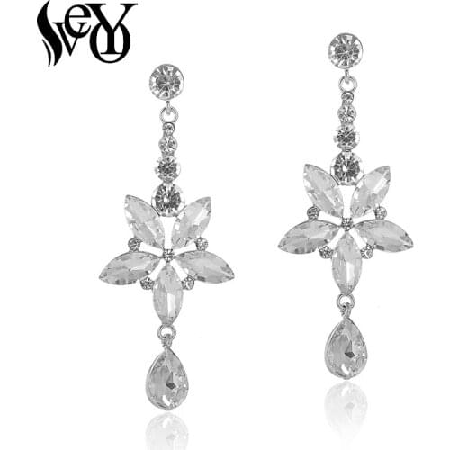 VEYO Bridal Jewelry Long Crystal Drop Earrings White Trendy Dangle Earrings For Women New