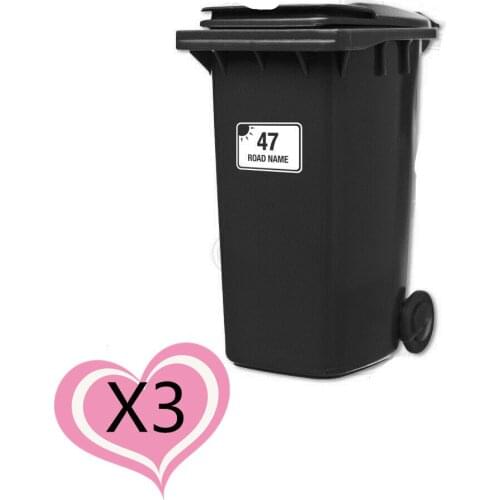 3 X Wheelie Bin Customized House Numbers And Street Name - Vinyl Stickers