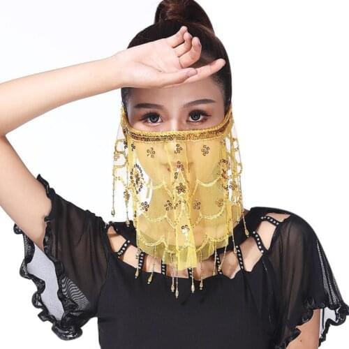 Womens Belly Dance Tribal Face Veil With Halloween Costume Accessory With Sequins Face Lace Veil Shining Dance accessories