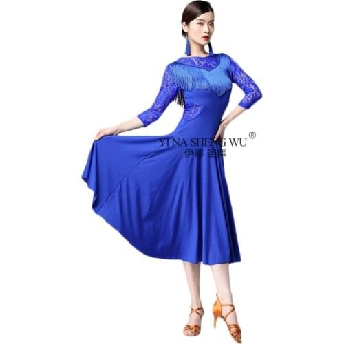 Women Latin Dance Clothes Salsa Samba Tassels Dress Sleeveless Lace Irregular One-piece Latin Practice Performance Dress Adult