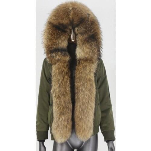 2021 Bomber Waterproof Parka Winter Jacket Women Natural Real Raccoon Fur Hood Coat Detachable Warm Outerwear Warm Thick