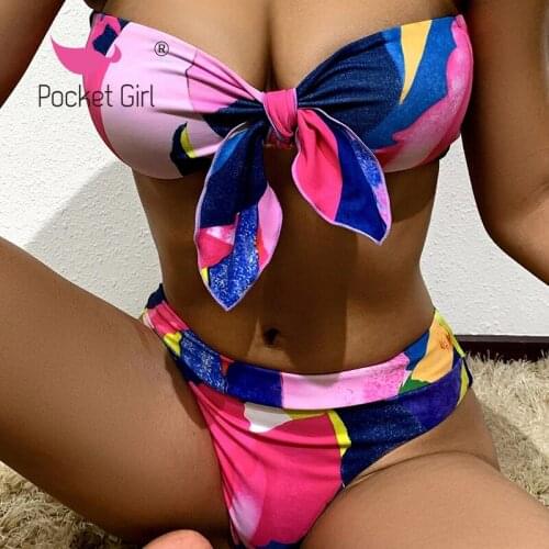 Pocket Girl 2021 Micro Tie Dye Bikini Sexy Colorful Swimsuit Women Swimwear Strapless Bikini Set Bathing Suit 2 Piece Swimsuit