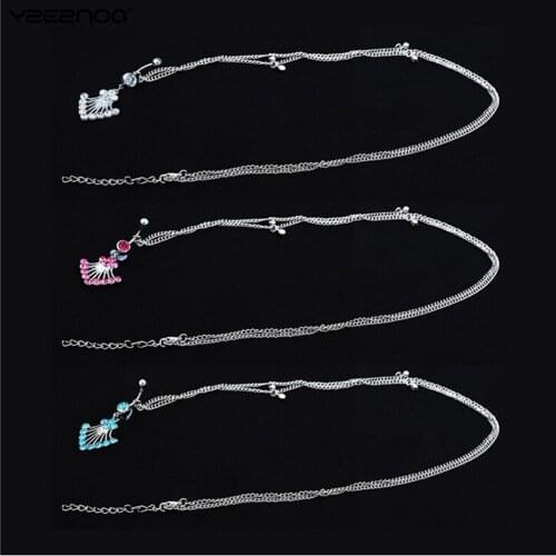 3Colors Stainless Steel Pendant Piercing Belly Barbell Navel Ring With Waist Chain New Dainty Rhinestone Crystal Bar Waist Chain