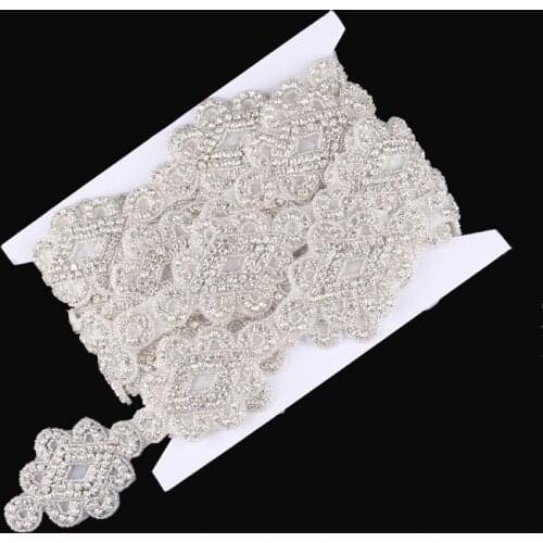 1Yard Chic Sewing On Bling Rhinestone Applique Trim Flatback Crystal Beaded Trim Button For Wedding Dress Decoration