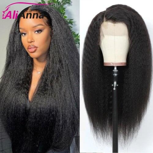 ALIANNA Kinky Straight Wig HD Lace Frontal Wig 6x6 Closure Wig Human Hair Wigs Remy Brazilian Hair Wigs For Women Top Quality