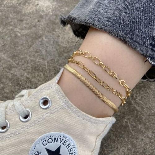 Han Zhishang exaggerates punk chain three-layer Anklet set, creative personality gold snake bone chain foot ornament girl
