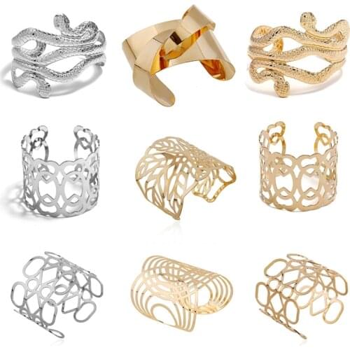 Hot Sale Hollow Wide Cuff Bracelets & Bangles For Women Men Retro New Alloy Open Big Male Female Fashion Jewelry 2021