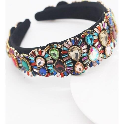 Carddoor European and American Baroque Style Bridal Rhinestone Headband Multicolor Glass Crystal Geometric Wedding Hair Jewelry