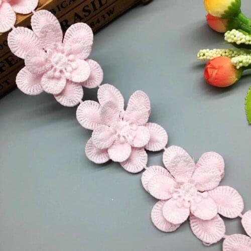 1 yard Pink Plum blossom Flower Lace Trim Ribbon Fabric Embroidered Wedding Applique DIY Sewing Craft Crochet Dress Clothes