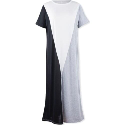 Neatie kiddie Fashion Patchwork Color Straight Dress Women Clothes Short Sleeve O-neck Spring Summer Long Dress Vestidos