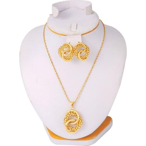 Dubai Jewelry Set for Women Ethiopian Girls KidsNecklace/Earrings/Pendant Africa Fashion Metal Russia Bridal Jewelry Gifts