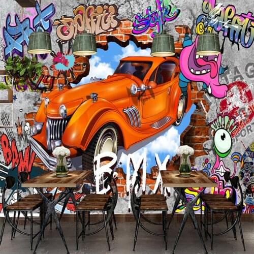Custom Any Size Mural Wallpaper 3D Nostalgic Graffiti 3D Brick Wall Car Bar Restaurant Background Wall Decor Papel De Parede 3 D