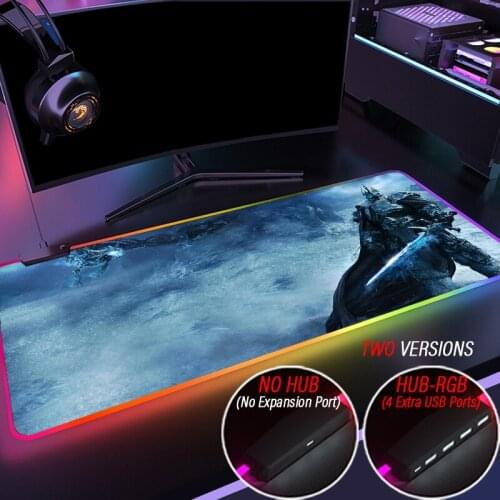 Large RGB Gamer Arthas World of Warcraft Mousepad LED Lighting WOW Keyboard Colorful Mice Mat for PC Laptop Desk Carpet