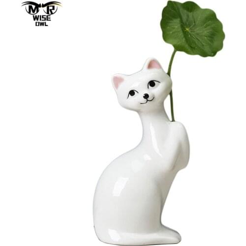 Ceramic Cat Vase Nordic Style Animal Figurines Home Decor Flower Pots Living Room Bedroom Desktop Decoration Kawaii Accessories