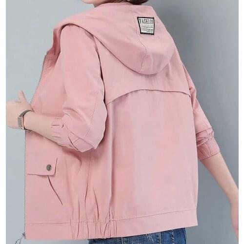 Women Short Jacket Coat Spring Autumn Casual Loose Coat Large size Spring Autumn Jackets Tops Fashion Hooded Outwear Windbreaker
