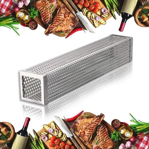 Realand Square 6/12 inches BBQ Wood Pellet Smoker Tube Stainless Steel Smoke Generator Mesh Pipe for Grill Hot or Cold Smoking