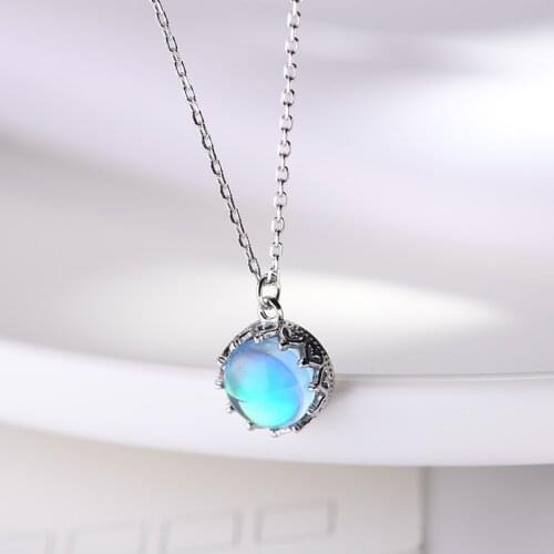 LAMOON Silver 925 Sea Blue Pendant Necklace for Women Classic Designer Fine Jewelry 2019 LMNI080