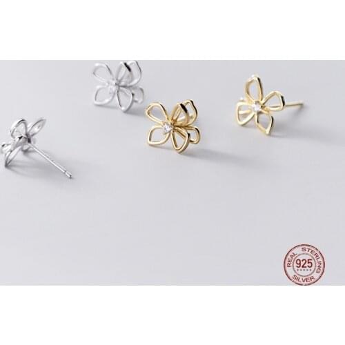 LKO 2021New Elegant Double-Deck Design Sense Hollow Out Flower Zircon Stud Earrings 925 Sterling Silver For Woman Earrings