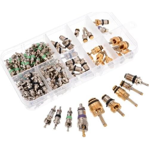 Mayitr 134pcs/box AC A/C Valve Core Assortment Kit For R12 R134A Air Conditioning Copper & Brass Tools Accessories