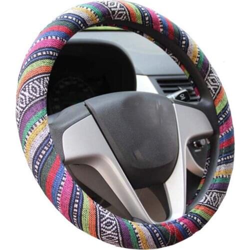 Fashion Comfortable Multi-color Mixed Universal Steering Wheel Cover Car Steering Wheel Cover Ethnic Style Linen Auto Accesorios