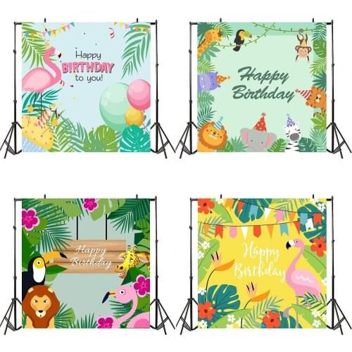 Cartoon Pink Flamingo Children Backdrops Photography Hanging Flag Kids Birthday Party Photo Background for Shooting Decor