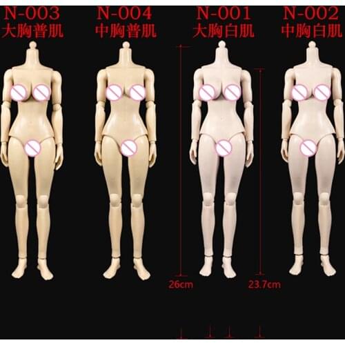 N001/N002/N003/N004 1/6 Scale Female Pale/Normal Skin Big/Middle Bust Body Model for 12'' Action Figure Head Sculpt Carved