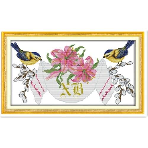 Chinese characteristics Sewing Embroidery Cross-stitch Kits Wedding commemorative lily Two birds Hand embroidery accessories