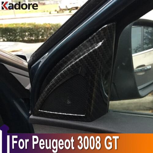 For Peugeot 3008 GT 2016-2018 2019 2020 Carbon Fiber Car Front Door Speaker Cover Decoration Trim Interior Mouldings Accessories