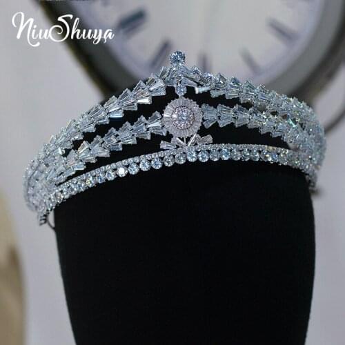 NiuShuya European Classic Cubic Zirconia Tiara Royal Princess Wedding Headpiece Bridal Crowns Wedding Hair Accessori