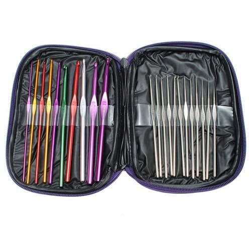 2019 Newest Arrival 22pcs Mixed Color Aluminum Crochet Hooks Knitting Needles Case Yarn Kit Set with Case 58YF