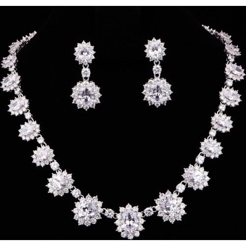 New Arrival Flower Cubic Zirconia Necklace Earrings Set For Bride Party Jewelry Set Girlfriend Gift CZL-6170