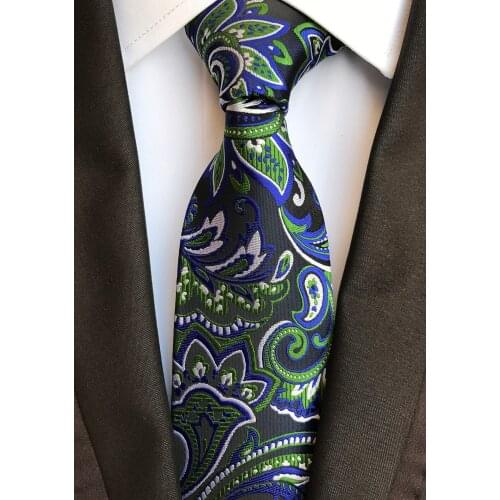 New Design Paisley Navy Blue Green Jacquard Woven Silk Ties Mens Neck Tie 8CM Ties for Men Wedding Suit Business Party Gravatas