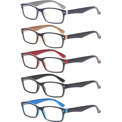 Reading Glasses Spring Hinge Plactic Rectangle Presbyopic Readers with Matching Pouch Cheap for Men and Women