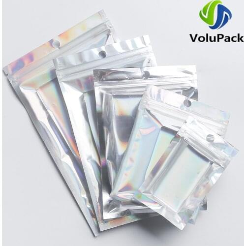 Large Size Smell Proof Candy Packaging Bags Clear And Holographic Silver Zipper Clip Pouches Eco Plastic And Metallic Mylar Bags