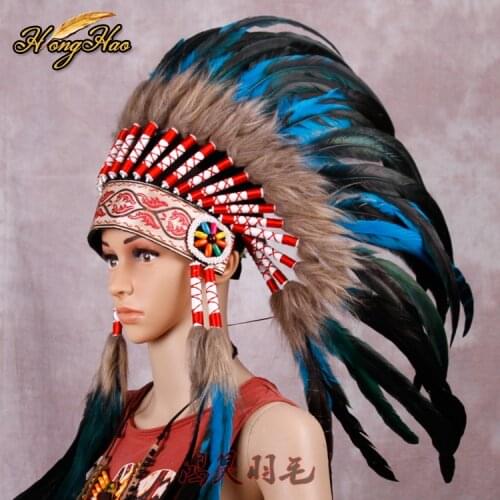 Indian Feather headdress handmade red and black feather costumes handmade indian feather headdress war bonnet hat costumes