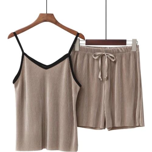 2pcs Summer Pajama Set Women Sleepwear Nightwear Sexy Spaghetti Strap Crop Top Vest Shorts Pajamas Women robe set pijama mujer