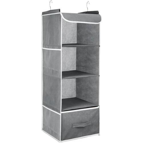 Cabilock Hanging Closet Organizer Multi Layers Hanging Shelf Collapsible Closet Organizer with Side Pocket Clothing Storage