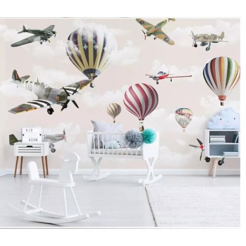 Custom photo wallpaper 3d wallpaper for walls 3 d Hand-painted cartoon airplane balloon sky childrens room background wall