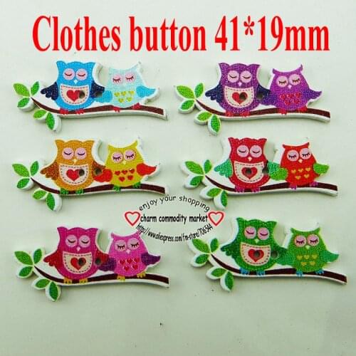25pcs Double Owl Birds 2 Holes Patterns Cartoons Wood Sewing Button Scrapbook Charms WCF-372