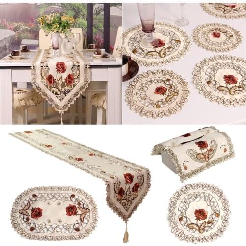 Retro European Pastoral Embroidered Floral Tablecloth Table Runner Home Kitchen Dining Room Decoration Decor