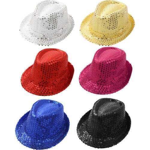 Sequins Fedora Hat Kids Boys Girls Solid Jazz Dance Cap Birthday Party Performance Sequin Street Dance Korean Version Jazz Hat