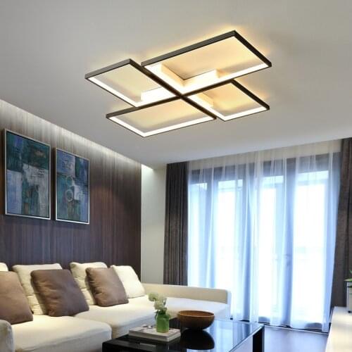 Modern Square Led Ceiling Chandeliers Lights Living Room Decor Led Chandelier Lighting Black Dimmable Bedroom Ceiling Chandelier