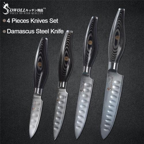 Sowoll Damascus Steel Kitchen Knife 3'' 4'' 5'' 6'' Chef Slicing Utility Paring Knife Wood Handle Kitchen Tool Real Damascus