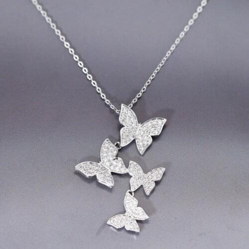 Trend Charming Dazzling Micro CZ Zircon Four Butterfly Pendant Necklaces For Women Gift Choker Jewelry SAN86