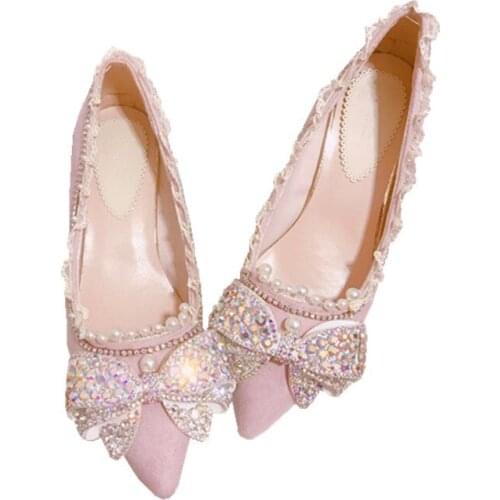 French Girl Style Light Pink Pointed Shoes Shallow Mouth Womens Shoes In The Heel Victoria Kawaii Cos Lolita Loli Low Help