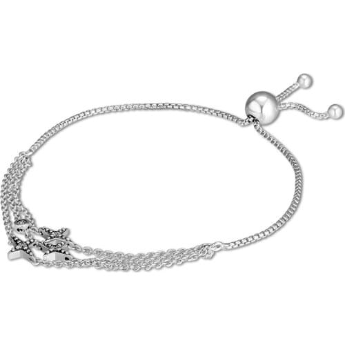 Twinkle Star Bracelets 100% 925 Sterling-Silver-Jewelry with Clear CZ Free Shipping