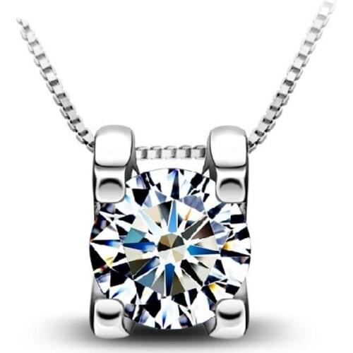 925 Sterling Silver Jewelry Square Shape AAA+ Zircon Pendant Neckace For Women Gift 45cm Box Chain choker collares kolye