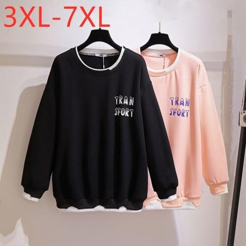 New ladies autumn winter plus size tops for women large long sleeve loose cotton thick black pink T-shirt 3XL 4XL 5XL 6XL 7XL